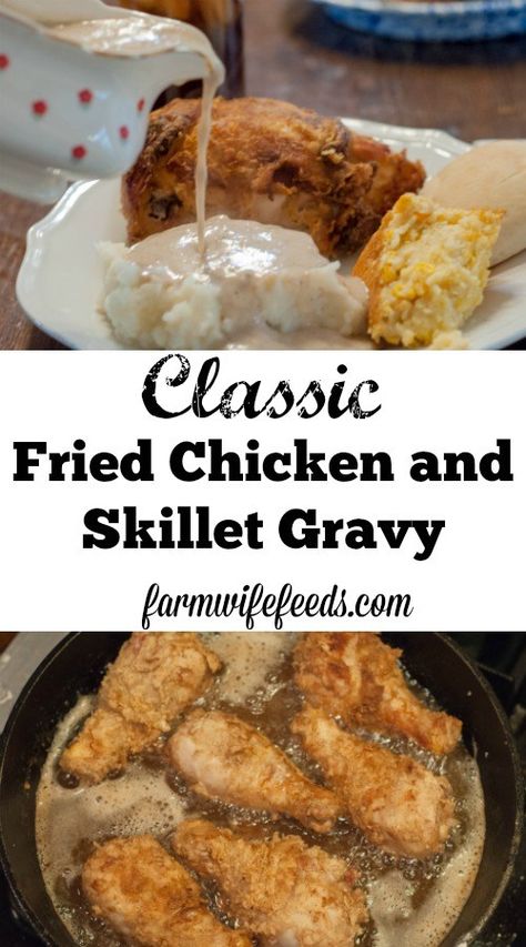 Chicken Gravy From Drippings, Skillet Gravy, Dinner Ideas Southern, Sunday Dinner Ideas Families, Fried Chicken Gravy, Over Fried Chicken, Gravy Fries, Country Fried Chicken, Easy Fried Chicken