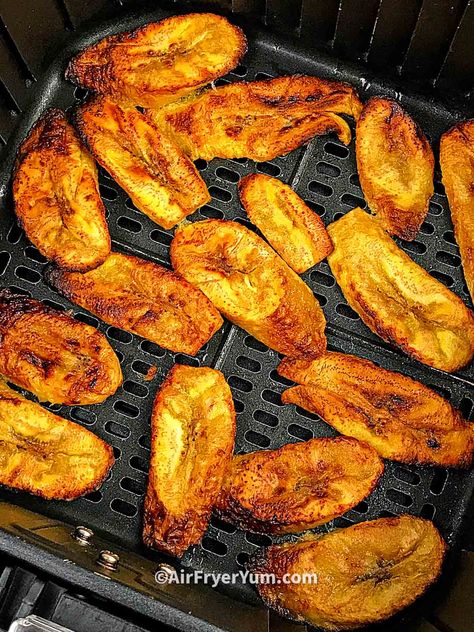 Plantain In Air Fryer, Healthy Fried Plantains, How To Cook Plantains In Air Fryer, Maduros In Air Fryer, Fried Plantains Air Fryer, Carmelized Plantain Recipes, Plantain Air Fryer, Air Fry Plantains, Air Fryer Plantains Sweet