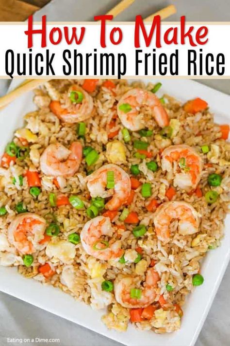 Skip takeout and make this delicious Shrimp Fried Rice Recipe at home in minutes. The shrimp and veggies have the best flavor to make the perfect meal. Best Shrimp Fried Rice, Fried Rice Shrimp, Easy Shrimp Fried Rice Recipe, Shrimp And Veggies, Rice Shrimp, Shrimp Fried Rice Recipe, Baked Shrimp Recipes, Shrimp And Rice Recipes, Fried Rice Recipe Easy