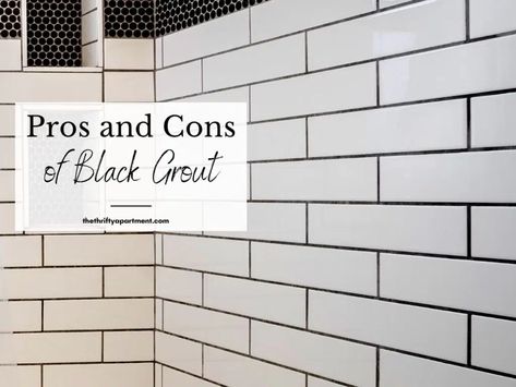 Pros and Cons of Using Black Grout on White Tiles Black Grouted Bathroom, Dark Grout In Bathroom, White Bathroom Subway Tile Ideas, White With Black Grout Backsplash, Black White Bathroom Tile Ideas, White Backsplash Kitchen Black Grout, White Marble Tile With Black Grout, Subway Tile Bathroom Black Grout, White Subway Tile Shower With Black Grout