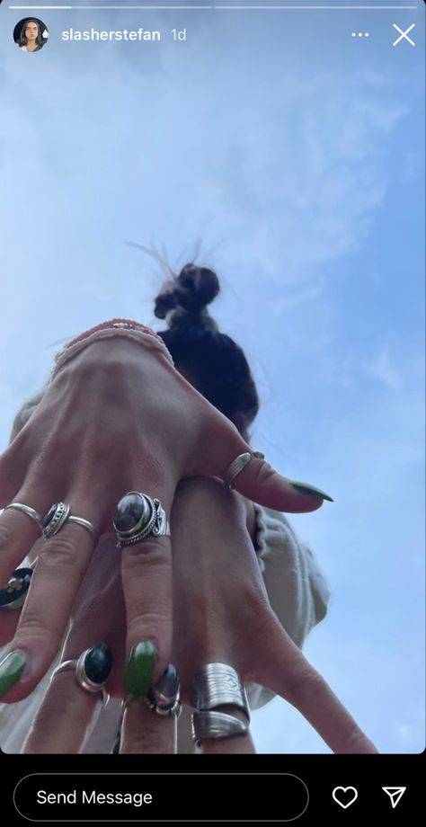 Silver Rings Stacking, Boho Ring Stack, Gay Rings Aesthetic, Boho Jewelry Aesthetic, Ring Stacking Ideas Silver, Cool Silver Jewelry, Lots Of Jewelry Aesthetic, Chunky Silver Rings Aesthetic, Big Rings Aesthetic