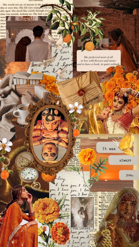 🧡🧡🧡#vintage #art #romanticaesthetic #bollywood #orange #orangevibes #marigold #quotes Indian Vintage Aesthetic Art, Marigold Quotes, Orange Vintage Aesthetic, Bollywood Collage, Marigold Aesthetic, Indian Retro, Bollywood Wallpaper, Vintage Bollywood Aesthetic, Pakistani Art