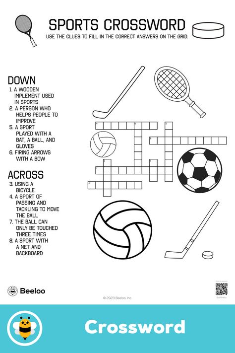 Advanced sports-themed crossword puzzle for kids ages 8 and up Sports Crossword, Sports Printables, Sport Themed Crafts, Sport Theme, Crafts And Activities For Kids, Cut And Paste Worksheets, Puzzle For Kids, Enrichment Activities, Grade 7