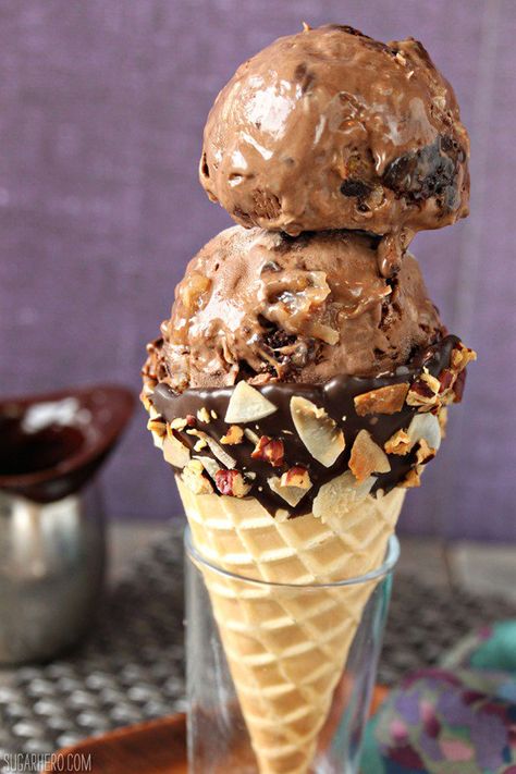 German Chocolate Brownie Ice Cream- If you like German chocolate cake, you'll love this rich and luxurious ice cream! Dark chocolate ice cream is swirled with a coconut-pecan frosting and studded with chunks of moist brownies. #SugarHero #icecream #brownies #dessert Luxury Ice Cream, Chocolate Brownie Ice Cream, German Chocolate Brownies, Homemade Chocolate Ice Cream, Dark Chocolate Ice Cream, Ice Cream Recipes Machine, Creative Dessert Recipes, Coconut Pecan Frosting, Brownie Ice Cream