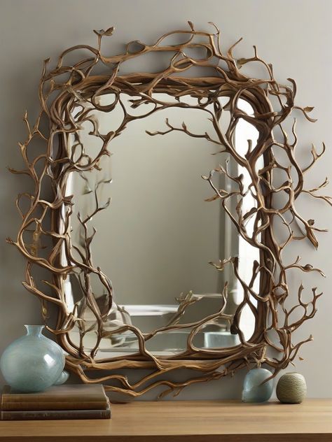 Woodland Home Aesthetic, Whimsical Mirror, Content Room, Earthy Room, Fae Garden, Forest Home Decor, Branch Frame, Woodland Home Decor, Woodsy Decor