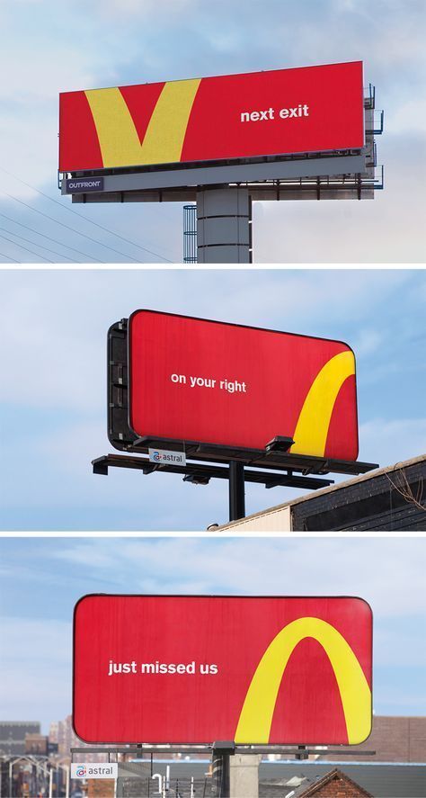 McDonald's billboard design Mcdonald’s Ads, Food Creative Ads Ad Campaigns, Advertising Ideas Creative Ad Campaigns, Creative Ad Poster, Creative Campaign Ideas, Mcdonalds Ads, Creative Ad Campaigns, Print Ads Creative, Advertisment Design