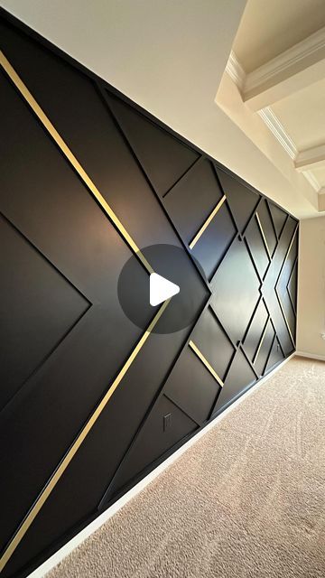 Accent Basement Wall Ideas, Statement Wall Color Ideas, Black Accent Wall With Wood Slats, Black Diamond Accent Wall, Pop Design For Wall Decor, Black Walls With Wood Accent, Navy And Gold Accent Wall, Home Bar Accent Wall, Black Wall Gold Accents