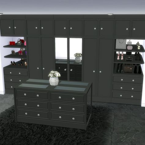 Sims 4 Closet Cc, Wardrobe Island, Dresser Closet, Kpop Mv, Closet And Bathroom, The Sims 4 Packs, Modern Closet, Floor To Ceiling, Sims 4 Houses