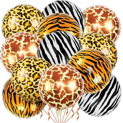 PRICES MAY VARY. Giant Size: 18 inch animals print balloons with 4 different styles,each design 3 pieces, Pack of 12 (uninflated) + 1pcs Straw +1pcs 33 foot Ribbon Roll Unique Animal Pattern: high quality aluminum foil,Unique animal print balloons can be supported air long time lasting. And They are reusable and sturdy enough and not easy to pop. You can add them to wild safari animal theme party decorations ,Best Zoo Jungle Safari Animal Theme Parties Birthday Parties Decorations., let boys and Zoo Theme Birthday, Zoo Animal Party, Safari Balloon, Jungle Balloons, Animal Party Decorations, Jungle Animals Party, Motif Jungle, Safari Theme Birthday, Jungle Baby Shower Theme