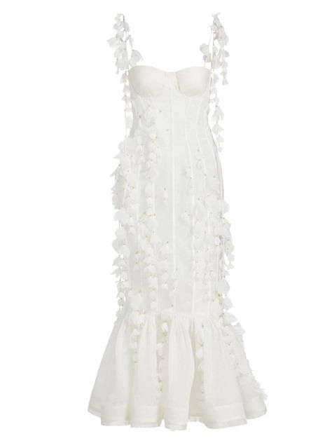 Shop Zimmermann Petal Appliqué Linen-Silk Corset Gown | Saks Fifth Avenue Corset Gowns, Linen Gown, Sweetheart Evening Dress, Corset Gown, Designer Evening Gowns, Zimmermann Dress, Silk Gown, Reception Dress, A Line Gown