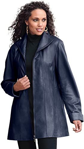 Roaman's Women's Plus Size A-Line Leather Jacket Apple Body Shape, Sporty Jacket, Classic Leather Jacket, Suede Fringe Jacket, Wing Collar, Plus Size Winter, Plus Size Outerwear, Swimsuits For All, Current Fashion Trends