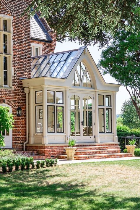 An impressive orangery addition which provides a unique space for dining and relaxing. Framework incorporates architectural bronze casements. Bronze Windows, Garden Houses, Sunroom Designs, التصميم الخارجي للمنزل, Hus Inspiration, Pool Design, Dream House Exterior, Exterior House, Exterior House Colors