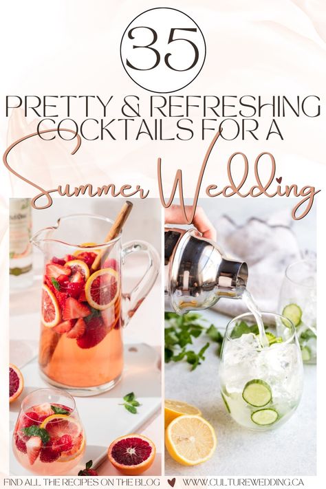 Signature Drink Ideas for a Summer Wedding. The 45 Best Signature Summer Wedding Cocktail Ideas! Looking for ideas for a signature cocktail for your summer wedding or bachelorette party? We've round up 45 of the prettiest and tastiest options for you! Specialty Drinks For Wedding, Summer Wedding Drinks, Wedding Cocktail Ideas, Graduation Party Drinks, Signature Drink Ideas, Cocktail Engagement Party, Drinks For Summer, Watermelon Wedding, Best Signature