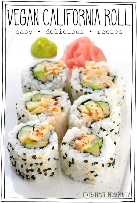 California Roll Recipes, Vegan Sushi Rolls, California Roll Sushi, Sushi Aesthetic, Veggie Sushi, Vegetarian Sushi, Sushi Roll Recipes, Roll Sushi, Vegan Sushi