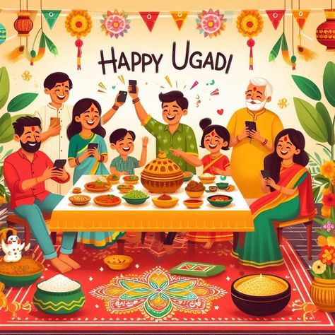 Happy Ugadi Andhra Pradesh Culture Illustration, Diwali Festival Drawing, Ugadi Festival, Festival Drawing, Happy Ugadi, Social Project, Holi Celebration, Print Outs, Social Projects