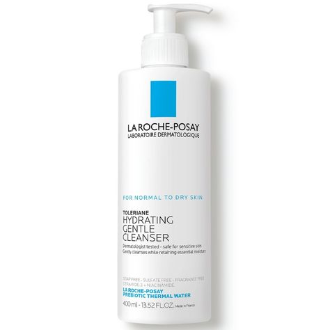 La Roche-Posay Toleriane Hydrating Gentle Face Cleanser for Normal to Dry Skin is a cream cleanser that helps skin retain essential moisture while cleansing. The cleanser maintains skin's natural protective barrier and pH. Infused with Prebiotic Thermal Water, Ceramide-3, Niacinamide & Glycerin. How to Use: Wet skin with warm water. Work face cleanser into a lather. Massage into skin. Rinse. Pat dry. Can be used on eye area. Dry Skin Cleanser Products, La Roche Posay Gentle Cleanser, La Roche Posay Hydrating Gentle Cleanser, La Roche Posay Toleriane Cleanser, La Roche Posay Dry Skin, La Roche Posay Face Wash, Laroche Posay Skincare, Dry Sensitive Skin Skincare, La Roche Posay Cleanser