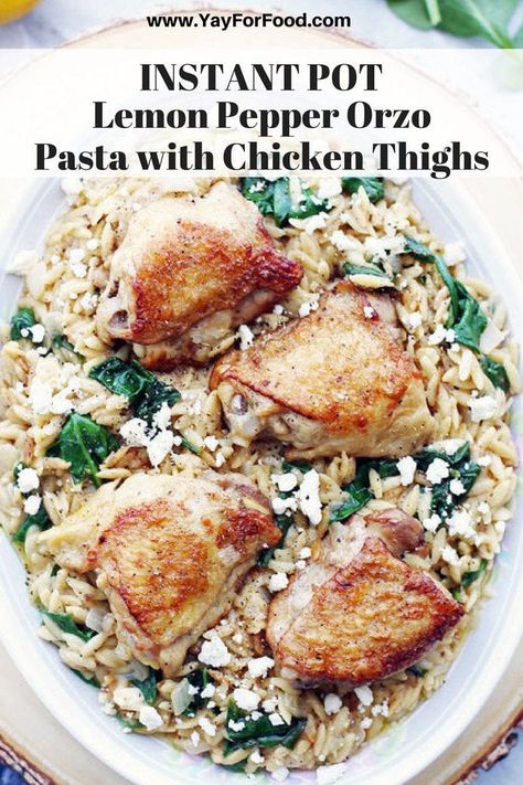 Instant Pot Lemon Pepper Orzo with Chicken Thighs - Yay! For Food Lemon Pepper Orzo, Orzo With Chicken, Multicooker Recipes, Ip Chicken, Pasta With Chicken, Orzo Recipes, Savoury Recipes, Chicken Dish, Instant Pot Dinner Recipes