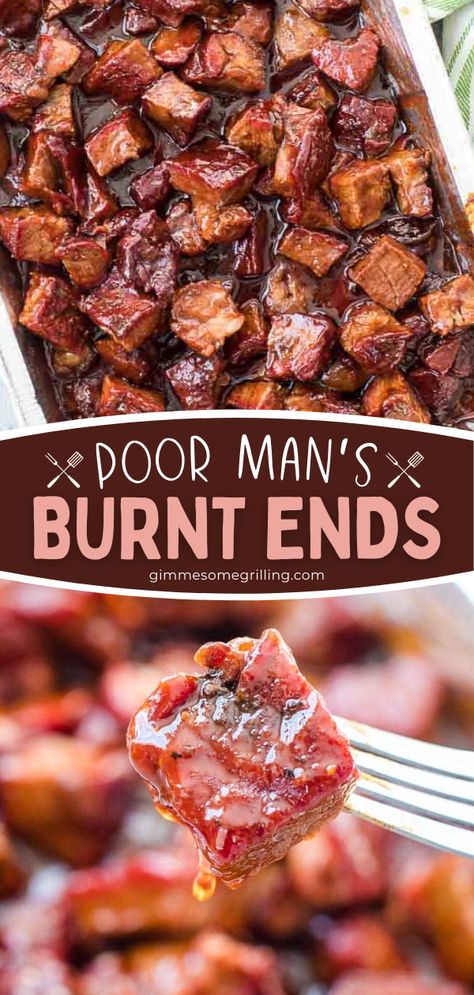 party food, finger food, appetizer recipes Poor Man's Burnt Ends, Smoker Cooking Recipes, Burnt Ends Recipe, Easy Smoker Recipes, Traeger Grill Recipes, Chuck Roast Recipes, Small Bites Appetizers, Homemade Bbq Sauce, Smoker Cooking