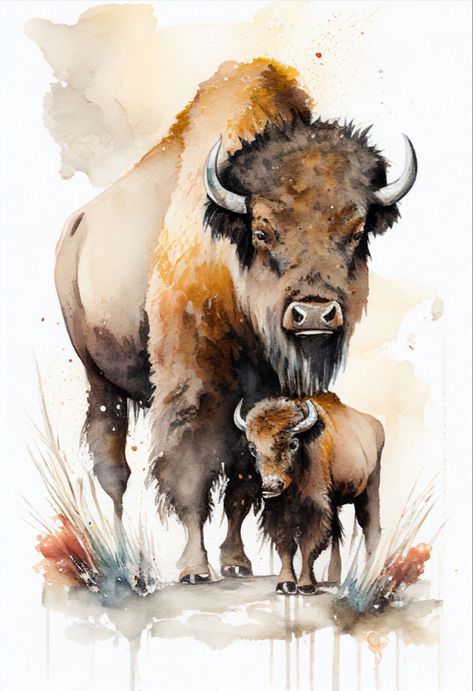 Bison Painting, Bison Artwork, Bison Art, Buffalo Art, Western Paintings, Southwestern Art, American Bison, Wildlife Paintings, Watercolor Art Lessons