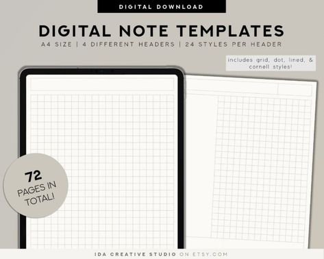 printable 72 digital note taking templates digital paper grid  etsy digital note taking templ... goalplanner #ipadplanner #mealplannerprintable🆗 Digital Note Taking Template, Note Taking Template, Paper Grid, Note Templates, Interactive Calendar, Samsung Notes, Habit Tracker Bullet Journal, Planner Writing, Study Tips For Students