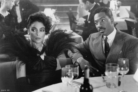 Think of the movie "Harlem Nights" for style...I will be channeling my inner Jasmine Guy for my Bday night!     Still of Eddie Murphy and Jasmine Guy in Harlem Nights Harlem Nights Movie, Harlem Nights Theme Party, Harlem Nights Party, Harlem Nights Theme, Jasmine Guy, Harlem Nights, Old Hollywood Wedding, Cotton Club, Vintage Black Glamour