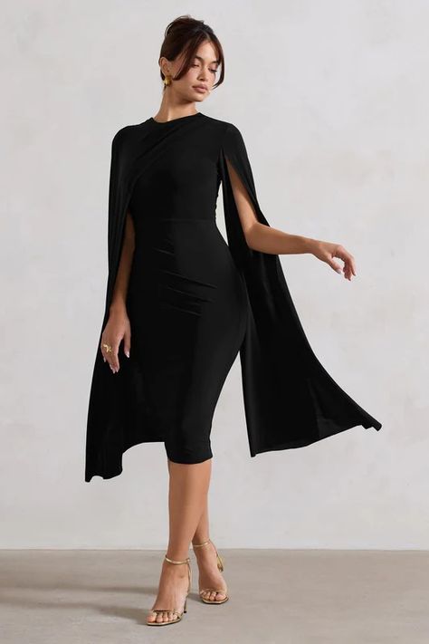 New In Dresses Women's Midi, Mini & Maxi Dresses – Club L London - USA Midi Bridesmaid Dress, Dress Cape, Club L London, Black Dress Prom, Black Tie Gala, Party Dress Long Sleeve, Cape Sleeves, Navy Midi Dress, Black Sequin Dress