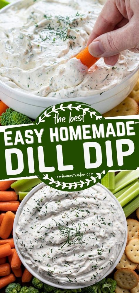 Homemade Dill Dip, Veggie Dip Recipe, Dill Dip Recipes, Dill Recipes, Sour Cream Dip, Dill Dip, Homemade Dips, Vegetable Dip, Dip Recipes Easy