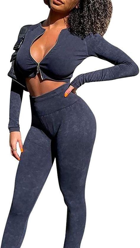 Workout Sets Outfit, Shorts And Crop Top, Zipper Crop Top, Outfits Shorts, Womens Workout, Yoga Outfits, Athletic Clothing, Workout Outfits, Workout Sets