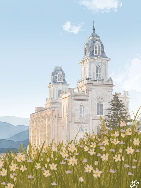 This gorgeous rendition of the Manti, Utah temple will brighten any room!  Invite this stunning piece of artwork into your home!  Made in Utah by a young entrepreneur. Manti Temple, Lds Pictures, Lds Temple Art, Lds Mission, Church Aesthetic, Utah Temples, Temple Pictures, Church Pictures, Pictures Of Christ