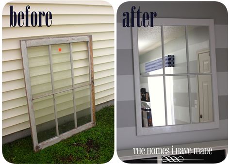 The Homes I Have Made: Chippy Window Turned Gorgeous Mirror Diy Projects With Old Windows, Window Frame Decor, Old Window Projects, Old Window Frames, Window Projects, Window Mirror, Old Windows, Diy Mirror, Window Frames