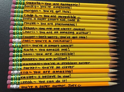 Write motivational messages to students on pencils! I did mine before our state writing assessment. Pencils With Positive Messages, State Assessment Encouragement, Motivational Gifts For Students, Pencil Quotes For Students, State Assessment Motivation, Eqao Grade 3 Prep, Test Motivation For Students, Standardized Testing Motivation, State Testing Motivation