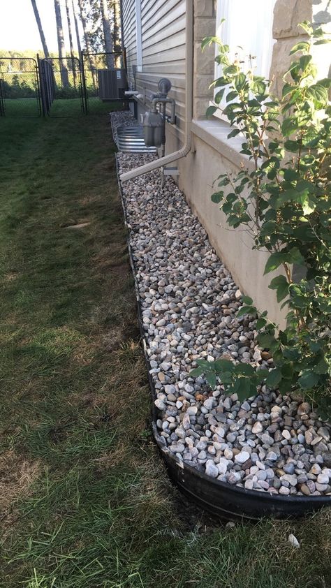 Drain Landscaping, Foundation Garden, Rock Beds, Exterior Upgrades, Yard Remodel, Modern Pool House, Ac Ideas, Diy Lawn, Drainage Solutions