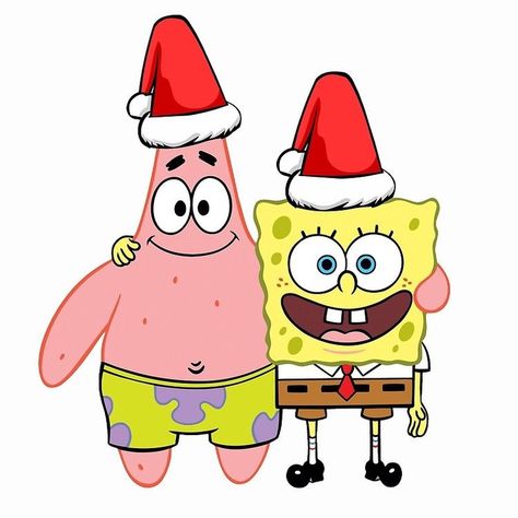 It’s jolly Spongebob Christmas, Patrick Spongebob, Xmas Drawing, Christmas Cartoon Characters, Spongebob And Patrick, سبونج بوب, Xmas Sticker, Santa Card, Christmas Yard Art