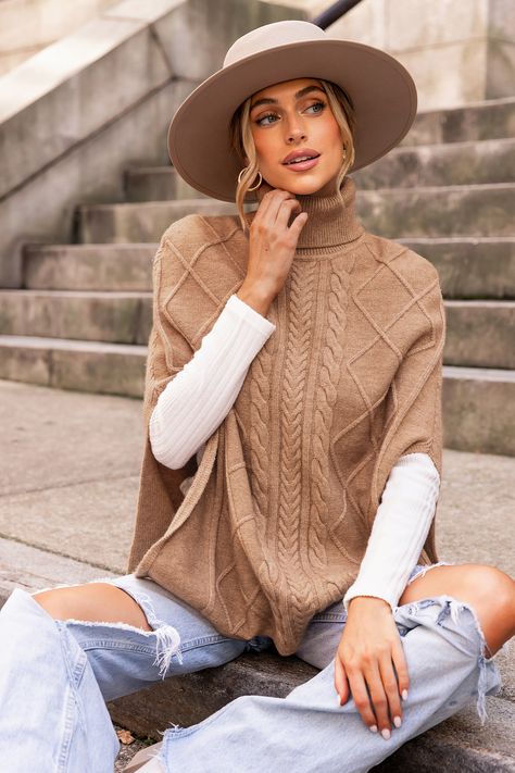 Wrap yourself in cozy charm with our Cable Knit Turtleneck Poncho. This versatile piece combines warmth and style, making it a must-have addition to your winter wardrobe for a chic and comfy look. Product code: CAA06A3J078HH Features:  Knit Turtleneck Ribbed trim Half sleeves Wash Method: Regular Wash Material: 52%ACRYLIC,28%NYLON,20%POLYESTER. Brown Poncho Outfit, Poncho Outfit, Cable Knit Turtleneck, Turtleneck Poncho, Cable Knit Turtleneck Sweater, Swimwear Beach, Knit Turtleneck, Knit Turtleneck Sweater, Inspiration Style