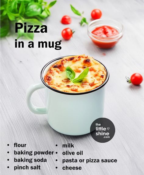 Healthy Breakfast In A Mug, Dinner In A Mug Recipes, Pizza In A Mug Recipes, Pizza Mug Recipe, Mug Microwave Recipes, Food In A Mug, Easy Mug Recipes, Meals In A Mug, Mug Pasta