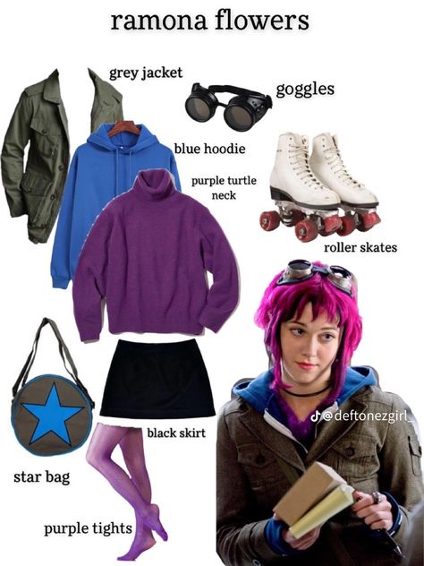 Ramona Scott Pilgrim, Pilgrim Outfit, Pilgrim Costume, Scott Pilgrim Comic, Flower Costume, Manic Pixie Dream Girl, Ramona Flowers, Movie Inspired Outfits, Pretty Halloween Costumes