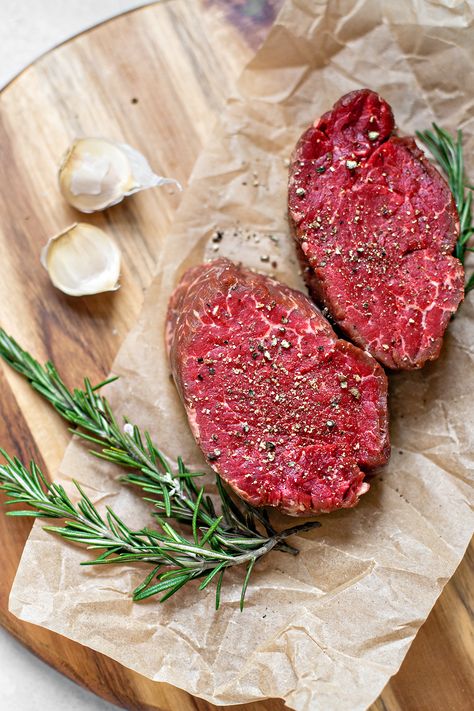 Sous vide steaks are perfectly tender every single time! Finish them by searing them in a skillet and top with compound butter for a restaurant-worthy meal. Sous Vide Pork Chops Bone In, Filet Sous Vide, Sous Vide Sirloin Steak, Sous Vide Steak Recipe, Sous Vide Filet Mignon, Instant Pot Sous Vide, Filet Steak, Sous Vide Steak, Tenderloin Steak