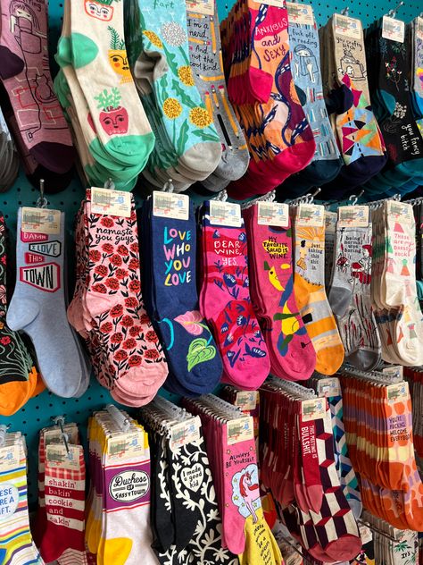 Funny socks | botique | colorful | bright | socks Fun Socks Aesthetic, Funny Socks Aesthetic, Funny Socks Outfit, Grunge Socks, Swim Pattern, Sock Store, Socks Aesthetic, Silly Socks, Sock Outfits