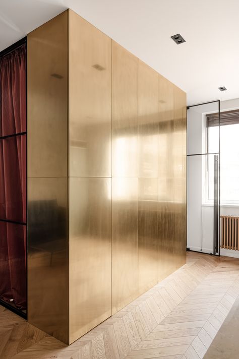 Mumbai Apartment, Hidden Bed, Brass Furniture, Glass Partition, Decorative Wall Panels, Gold Interior, Furniture Handles, Custom Made Furniture, Bespoke Design