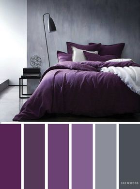 Grey and purple colors/ediblefleurs/debra ponte dusty-smokey deep purple Plum Bedroom, Minimalist Dekor, Bedroom Purple, Best Bedroom Colors, Purple Bedrooms, Purple Color Schemes, Purple Bedroom, Purple Color Palettes, Purple Rooms