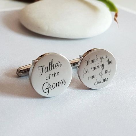 "*THIS IS A BLANK CUFF LINKS. IT DOES NOT COME WITH ANY LOGOS -Please leave a note specifying your message and logo. You can choose any logos you want or font from my fonts list -If you do not leave the note specify the font type, I will use font #1, 10 or 13 from my fonts list. Stainless steel cuff links measuring 5/8 inch each are engraved with the handwriting or any symbol of your choice. Choose circle or square. This unique cuff links would make a great gift or special occasion accessory in Cuff Links For Groom From Bride, Personalized Wedding Cufflinks, Cuff Links Wedding, Wedding Cuff Links, Father Of The Groom, Engraved Cufflinks, Wedding Cuff, Custom Cufflinks, Personalized Cufflinks