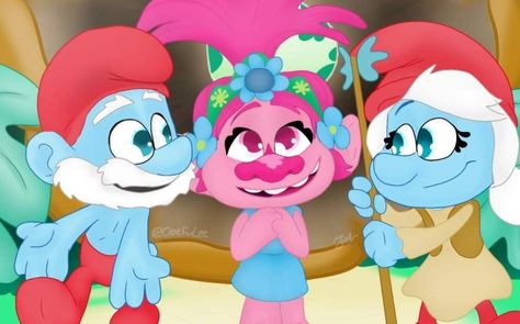 Smurfs Fanart, Being A Teenager, Papa Smurf, Bambi Disney, Trolls Movie, The Smurfs, Happy Song, Dreamworks Trolls, Cartoon Crossovers