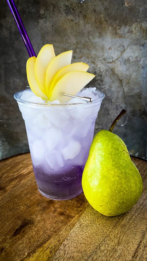 Lavender Pear Lotus Drink Lotus Energy Drink Flavors, Lotus Energy Drink Ideas, Lotus Drink Ideas, Lotus Recipes, Lotus Recipe, Pear Drinks, Low Sugar Drinks, Energy Drink Recipe, Lotus Tea