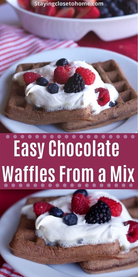 double chocolate waffles from box mix Chocolate Waffles From Pancake Mix Recipes, Chocolate Waffles Recipe, Pancake Waffles, Waffles Homemade, Double Chocolate Pancakes, Chocolate Waffle Recipe, Valentines Day Breakfast, Peanut Butter Banana Pancakes, Decadent Breakfast