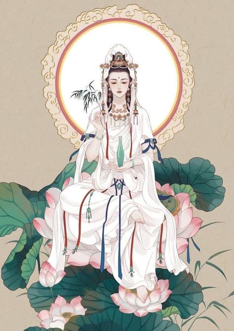 Guanyin Goddesses, Chinese Folk Art, Buddha Artwork, Vietnam Art, Chinese Art Painting, Chinese Mythology, Kuan Yin, Art Asiatique, Buddha Image