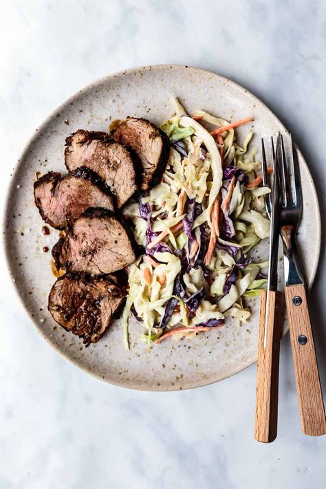 Grilled Balsamic Pork Tenderloin & Coleslaw (Paleo, Low-carb) - Food By Mars Balsamic Pork Tenderloin, Green Shakshuka, Tenderloin Marinade, Inflammatory Meals, Balsamic Pork Tenderloins, Balsamic Marinade, Paleo Pork, Shakshuka Recipes, Balsamic Pork