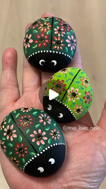 Martina Meister-Goossens on Instagram: "-Join me in making these vintage bugs- spot my impatience. Done with wildflower Tooliart #tinuslovesrocks #taşboyama #artreel #reels #ladybugs #vintagecolor #rockart" Bug Rocks, Colored Rocks, Rock Animals, Painted Rock Animals, Lady Bugs, Love Rocks, Pet Rocks, Painted Rock, A Rock