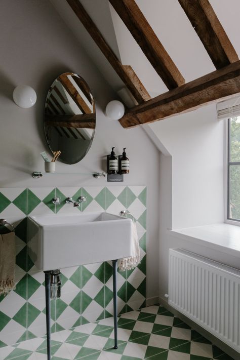 Bathroom in Whitehall Cottage At Cotswolds Farm Hideaway, Photo by Marina Denisova Swiss Interior Design, Bert And May Tiles, Bathroom Things, Beautiful Bedside Tables, Small Cottages, Bad Inspiration, Bathroom Tiles, Cabin Life, Guest Bath