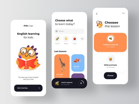 Learning English App for children by Alina L. Education App Ui Design, Learning App Design, Learning App Ui Design, Education App Design, Kids Learning App, Kids App Design, Learn App, English App, Desain Ux