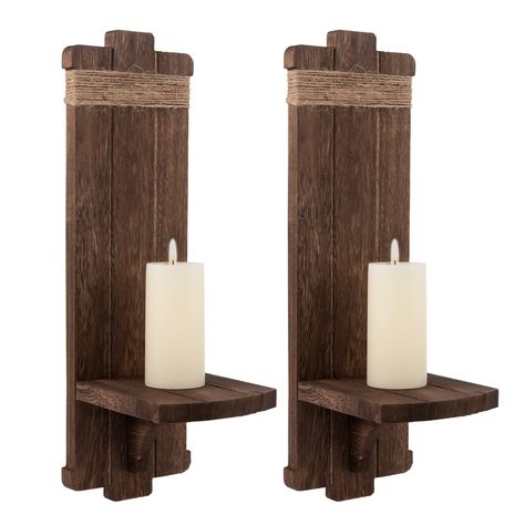 Wooden Candle Sconces, Sconces For Bedroom, Bathroom Brown, Wall Mounted Candle Holders, Hanging Candle, Rustic Wall Hangings, Farmhouse Candles, Fa Fal, Rustic Candle Holders